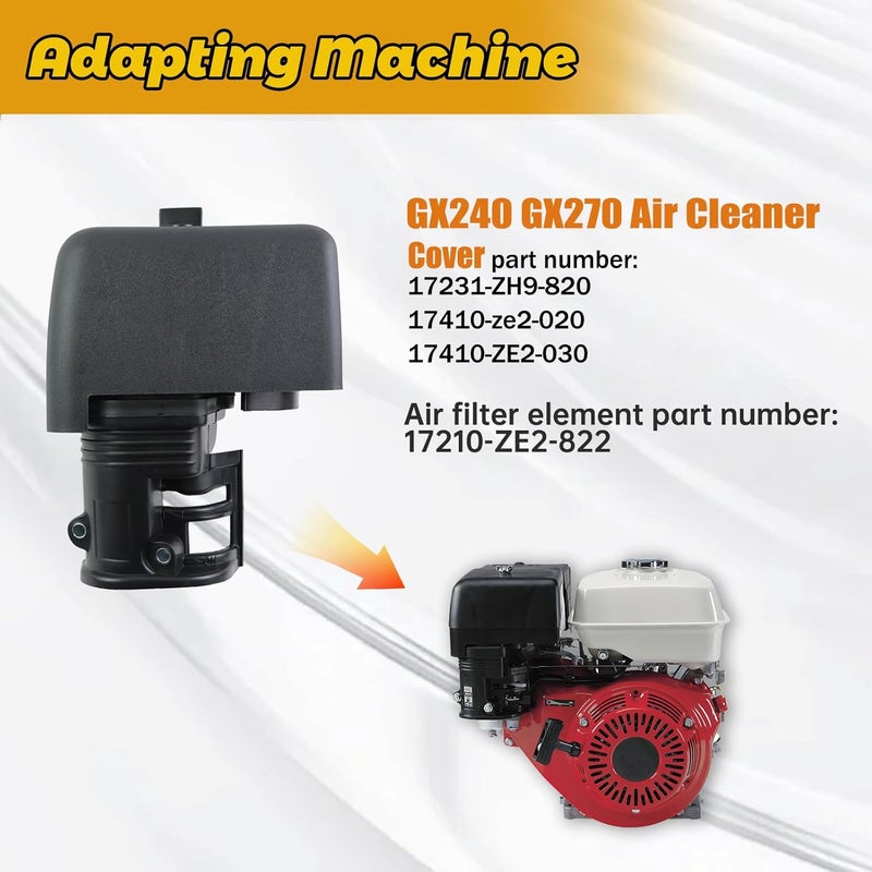 KIKITE GX240 Air Filter Housing Cover Assembly Compatible with Honda GX240 GX270 Engine Air Cleaner Box Replaces 17231-ZH9-820 17410-ze2-020 - Image 3